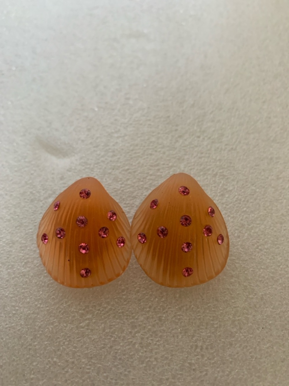 Peach Resin Shell Earrings with Pink Crystal Accents